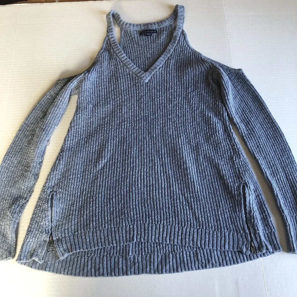 American Eagle Blue Cold Shoulder Pullover Sweater Women's Sz M A2769